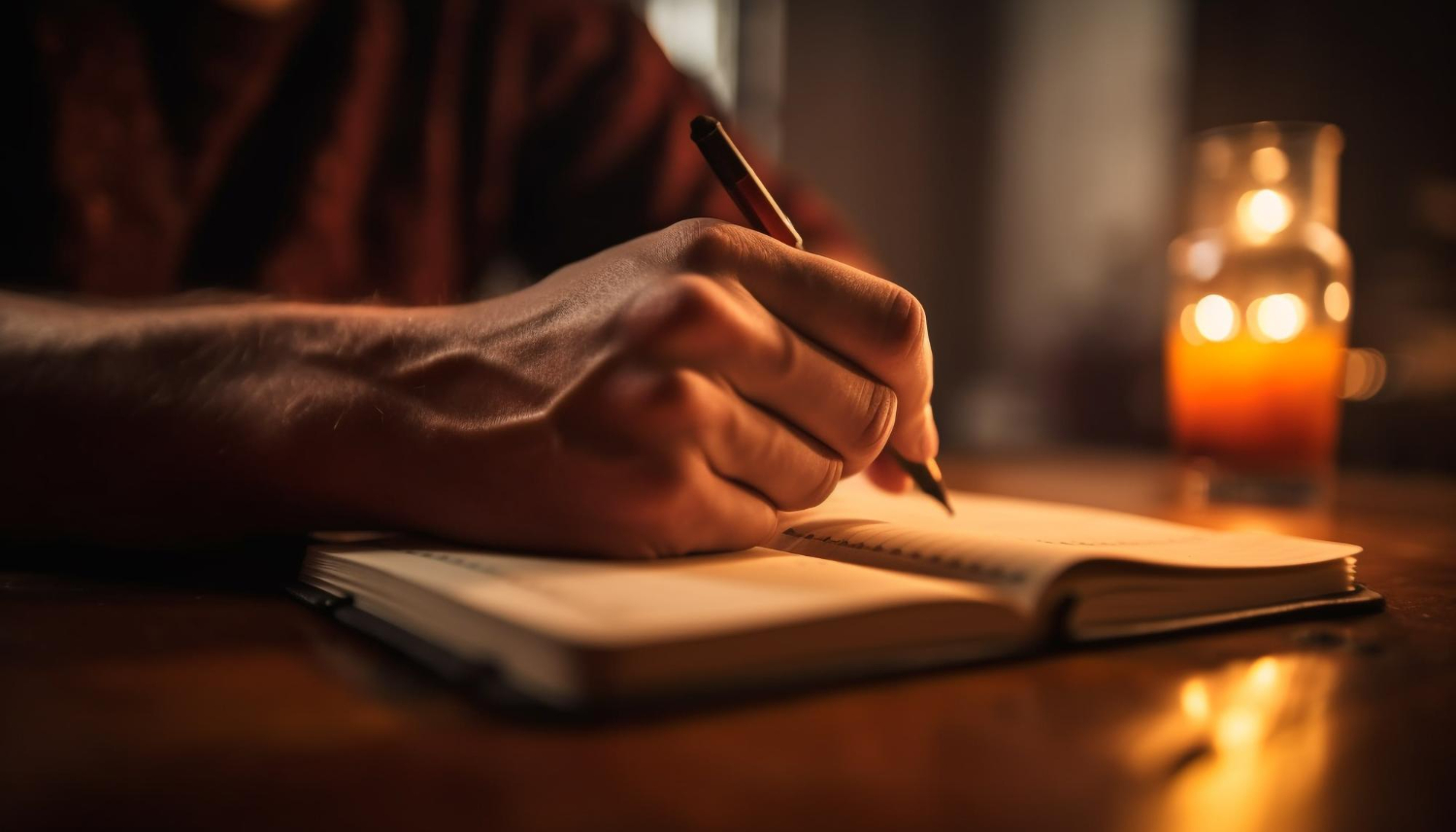 Mão de uma pessoa escrevendo em um caderno representando o post sobre exercícios de verbo to be