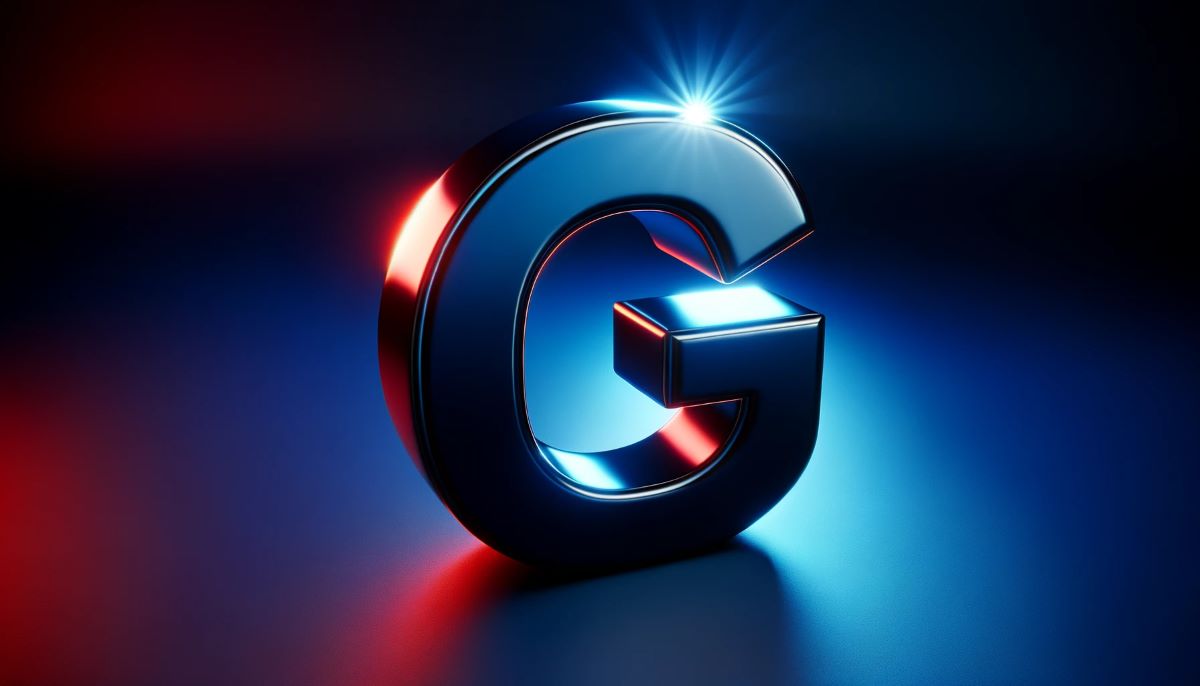Letra feita graficamente em vermelho e azul representando o post de palavras em inglês com a letra g