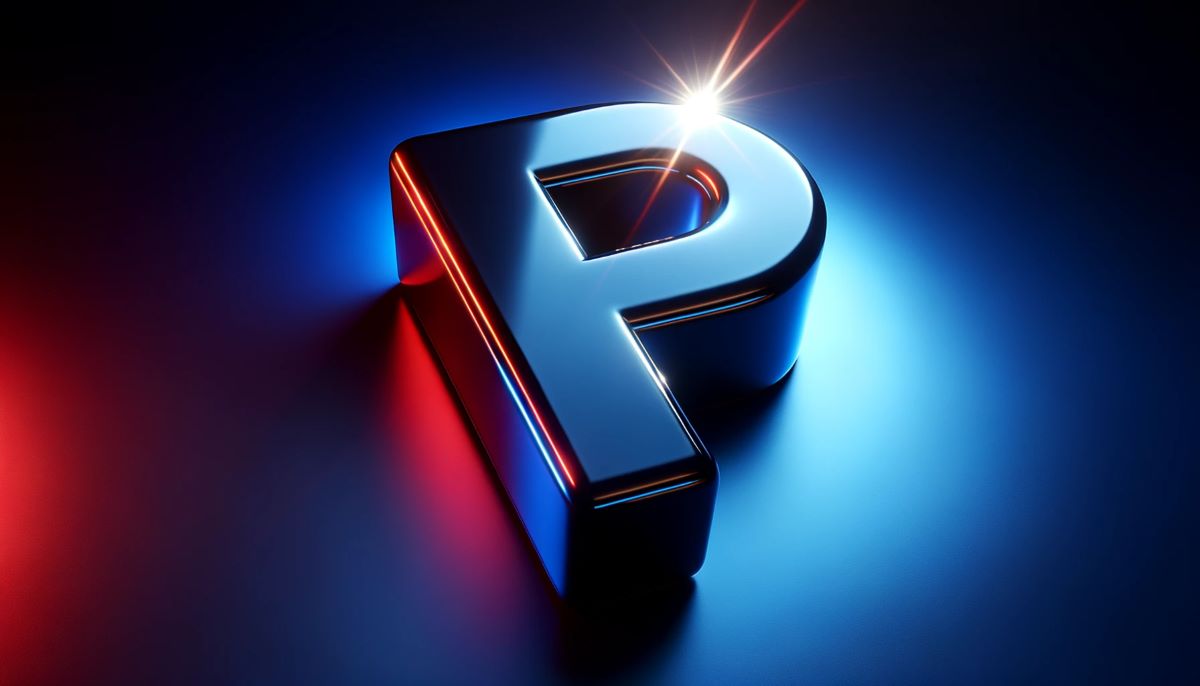 Letra feita graficamente em vermelho e azul representando o post de palavras em inglês com a letra p